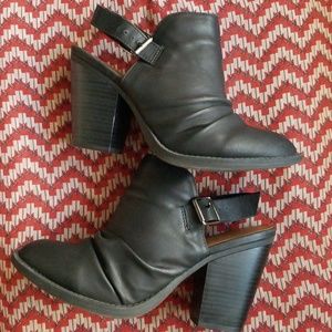 SODA Black Ankle Strap Mules